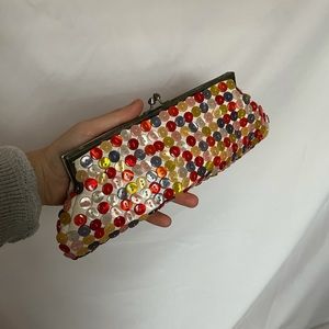 Retro Colorful Pastel Button Clutch With Chain